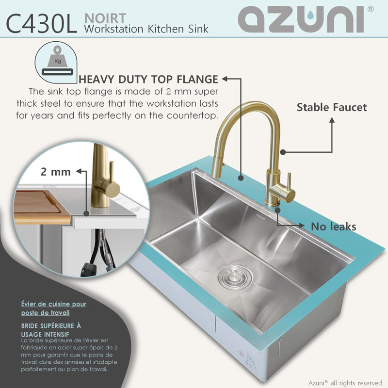 AZUNI Dropin 31 inch Stainless steel Single Bowl Kitchen Sink